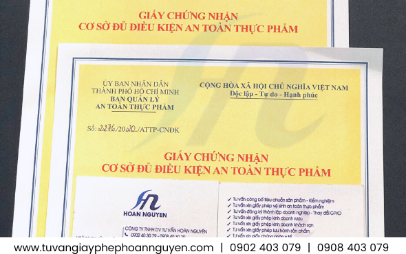 Mẫu giấy chứng nhận cơ sở đủ điều kiện an toàn thực phẩm