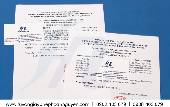 Mẫu giấy chứng nhận lưu hành tự do sản phẩm xuất khẩu