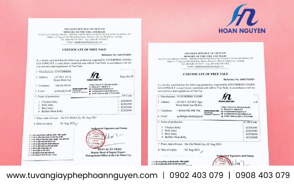 Giấy phép lưu hành tự do (CFS) chà bông cá xuất khẩu
