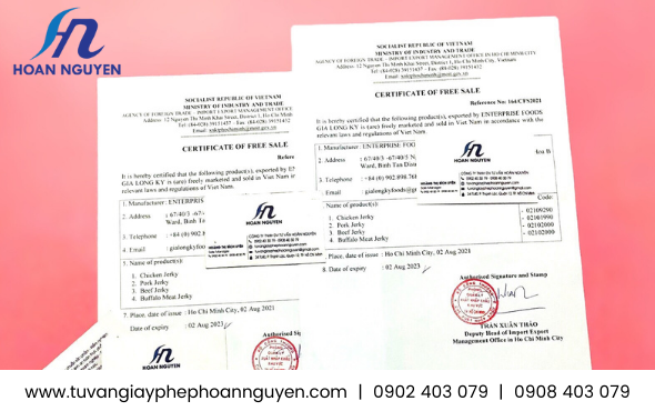 Giấy chứng nhận lưu hành tự do xuất khẩu nước tương
