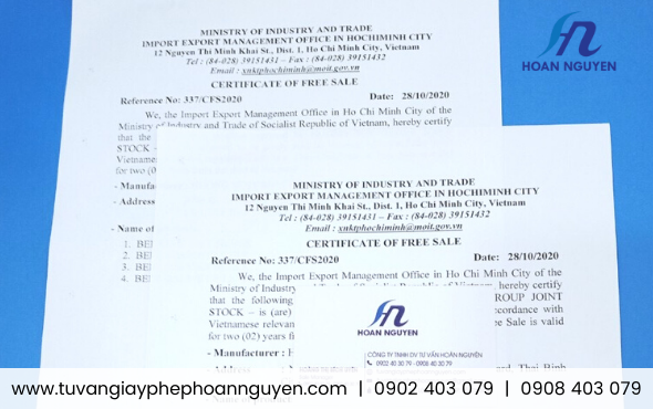 Giấy chứng nhận lưu hành tự do xuất khẩu tương ớt