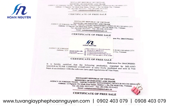 Giấy chứng nhận lưu hành tự do xuất khẩu sản phẩm thực phẩm