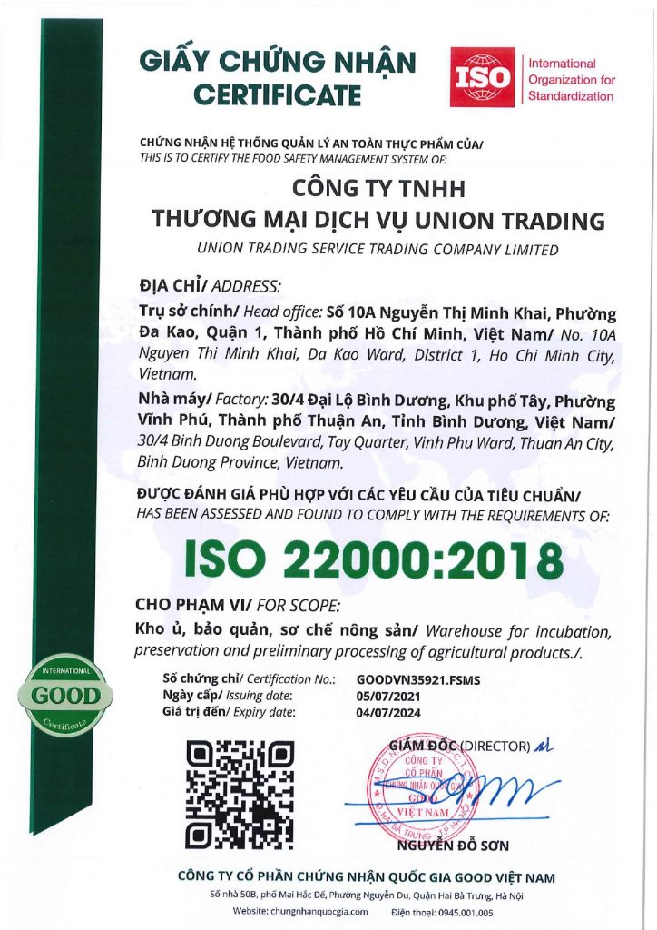 Giấy chứng nhận ISO 22000:2018 - Hệ thống quản lý an toàn thực phẩm