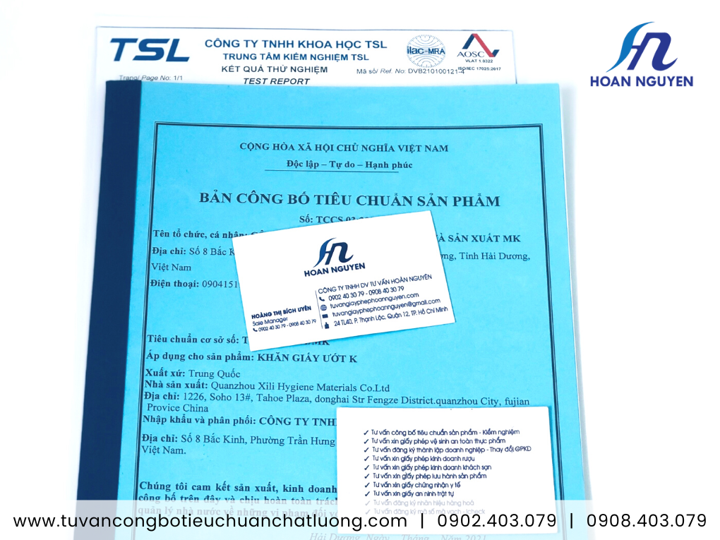 Kết quả kiểm nghiệm và bản công bố sản phẩm khăn ướt
