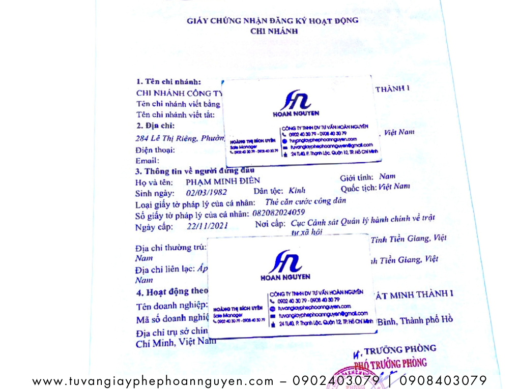 HOÀN NGUYÊN đăng ký đổi địa chỉ chi nhánh 